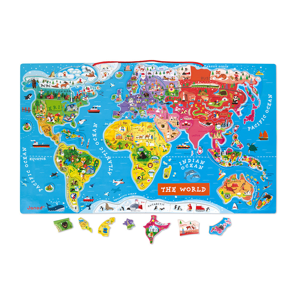 Magnetic World Map Puzzle English Version 92 pieces (wood)