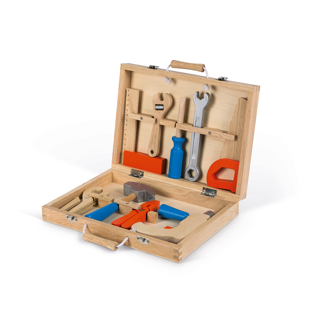 Months J06478 17.3 Durable Walker That Doubles as a Wooden Workbench with 26 Accessories Janod Brico'kids Magnetic Wood Tool Cart Ages 18 Develops Coordination and Fine Motor Skills 