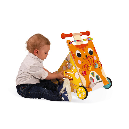 Multifunctional Wooden Baby Walker with Puzzles Shopping Cart for Todd
