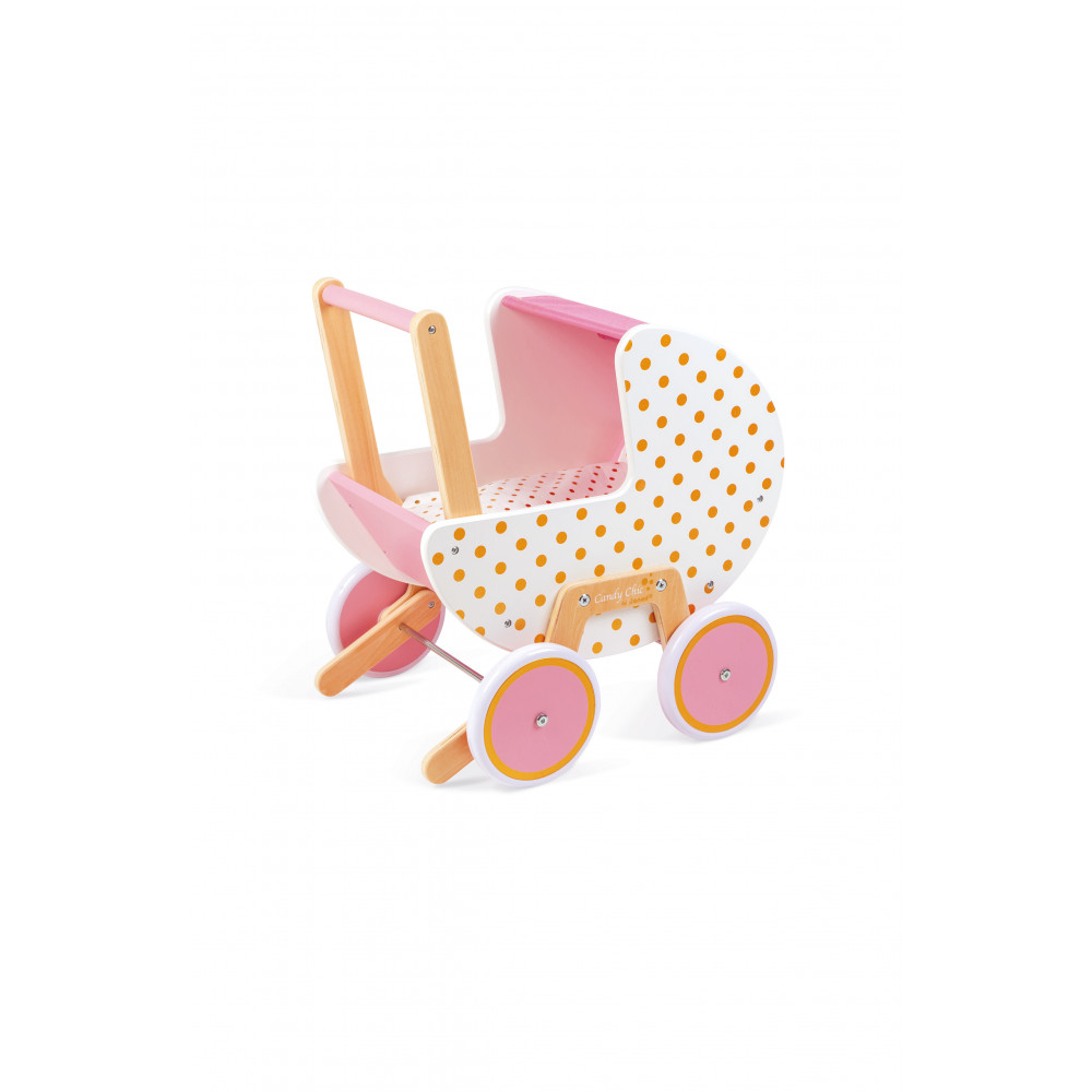 Janod Candy Chic Wooden Doll Highchair - Pink & White With Polkadot Cushion (Ages 3+)